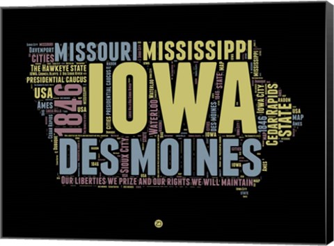 Framed Iowa Word Cloud 1 Print