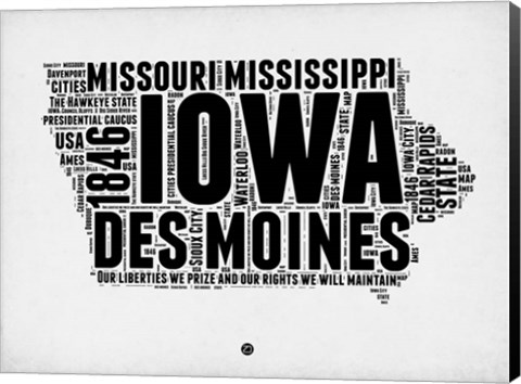 Framed Iowa Word Cloud 2 Print