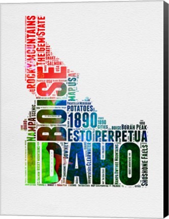 Framed Idaho Watercolor Word Cloud Print