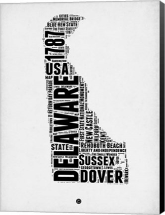 Framed Delaware Word Cloud 2 Print