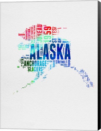 Framed Alaska Watercolor Word Cloud Print