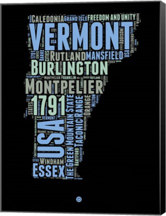 Framed Vermont Word Cloud 1 Print