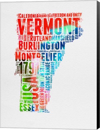 Framed Vermont Watercolor Word Cloud Print