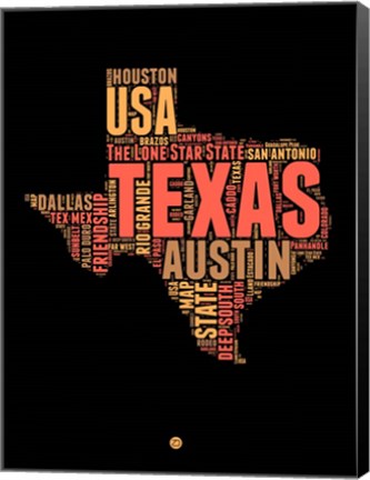 Framed Texas Word Cloud 1 Print