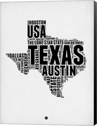 Framed Texas Word Cloud 2 Print