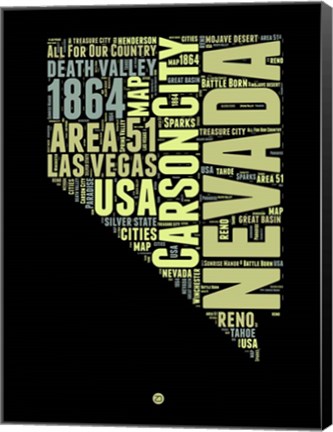 Framed Nevada Word Cloud 1 Print