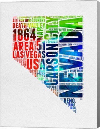 Framed Nevada Watercolor Word Cloud Print