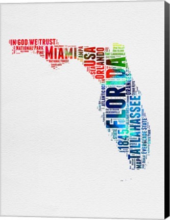 Framed Florida Watercolor Word Cloud Print