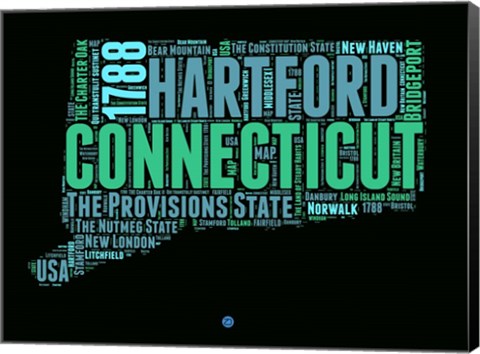 Framed Connecticut Word Cloud 1 Print