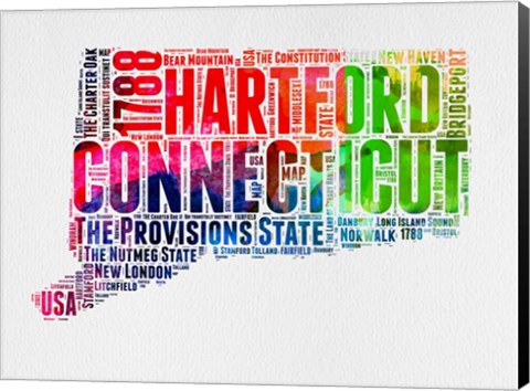 Framed Connecticut Watercolor Word Cloud Print