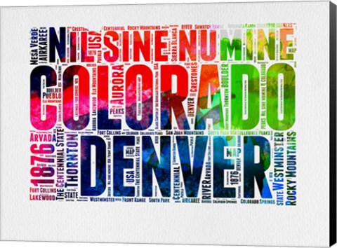 Framed Denver Watercolor Word Cloud Print