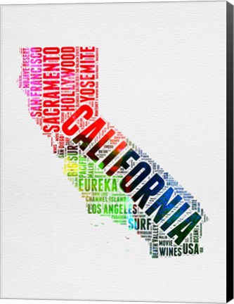 Framed California Watercolor Word Cloud Print