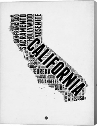 Framed California Word Cloud 2 Print