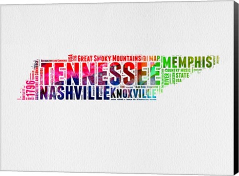 Framed Tennessee Watercolor Word Cloud Print