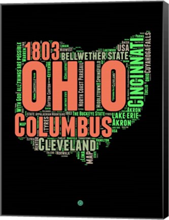 Framed Ohio Word Cloud 1 Print