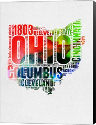 Framed Ohio Watercolor Word Cloud Print