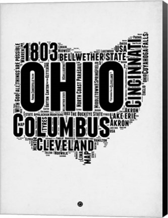 Framed Ohio Word Cloud 2 Print