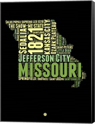 Framed Missouri Word Cloud 1 Print