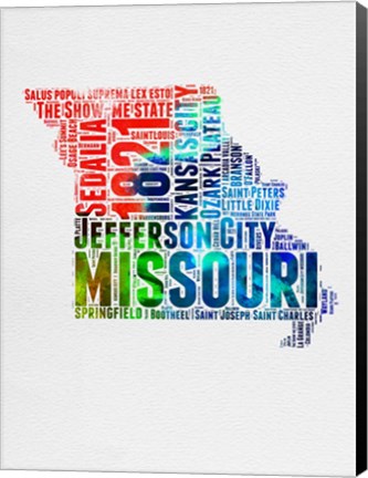 Framed Missouri Watercolor Word Cloud Print