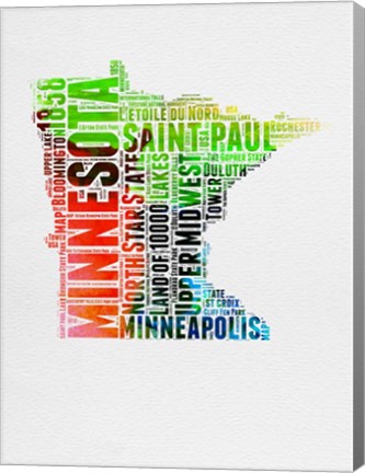 Framed Minnesota Watercolor Word Cloud Print