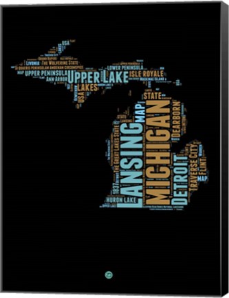 Framed Michigan Word Cloud 1 Print