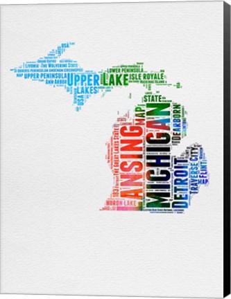 Framed Michigan Watercolor Word Cloud Print