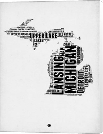 Framed Michigan Word Cloud 2 Print