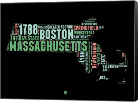 Framed Massachusetts Word Cloud 1 Print