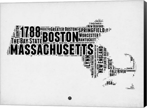 Framed Massachusetts Word Cloud 2 Print