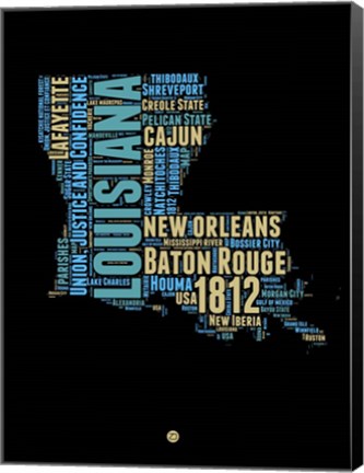 Framed Louisiana Word Cloud 1 Print