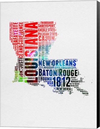 Framed Louisiana Watercolor Word Cloud Print