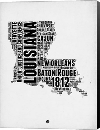 Framed Louisiana Word Cloud 2 Print