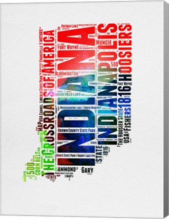 Framed Indiana Watercolor Word Cloud Print