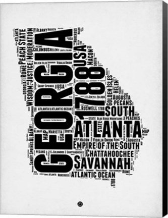 Framed Georgia Word Cloud 2 Print