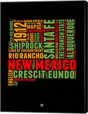 Framed New Mexico Word Cloud 1 Print