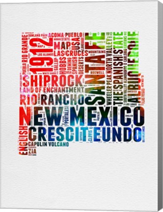 Framed New Mexico Watercolor Word Cloud Print