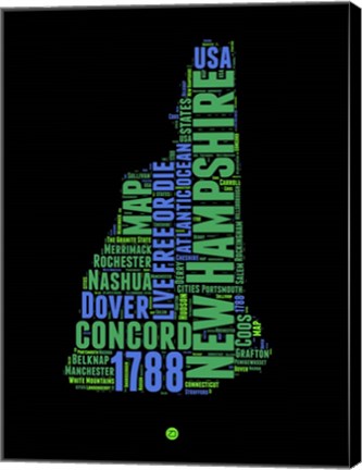 Framed New Hampshire Word Cloud 1 Print