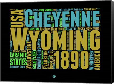 Framed Wyoming Word Cloud 1 Print