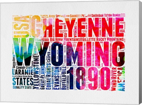 Framed Wyoming Watercolor Word Cloud Print