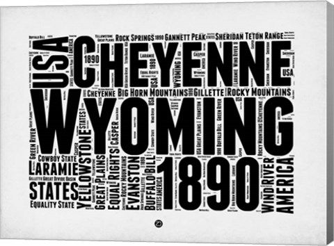 Framed Wyoming Word Cloud 2 Print