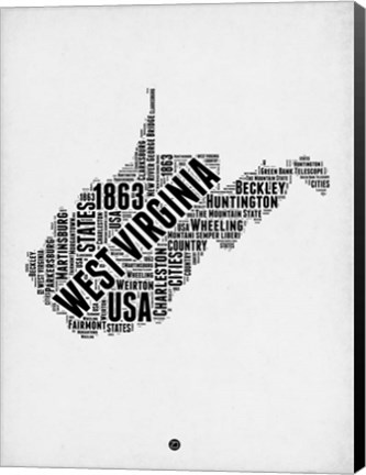 Framed West Virginia Word Cloud 2 Print