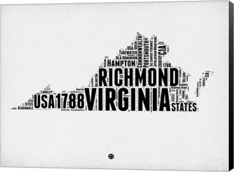 Framed Virginia Word Cloud 2 Print