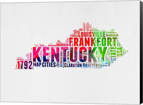 Framed Kentucky Watercolor Word Cloud Print