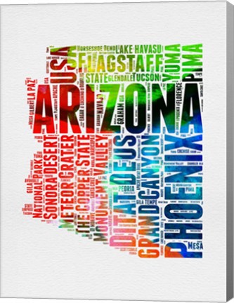 Framed Arizona Watercolor Word Cloud Print