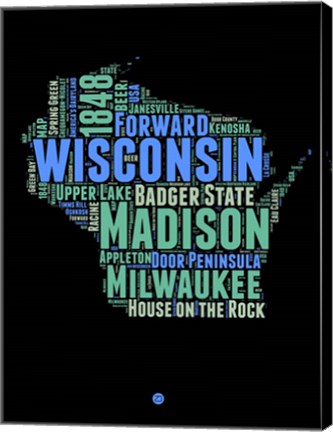 Framed Wisconsin Word Cloud 1 Print