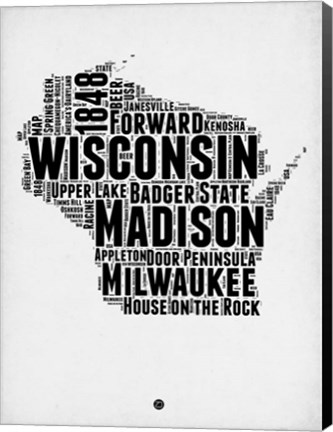 Framed Wisconsin Word Cloud 2 Print