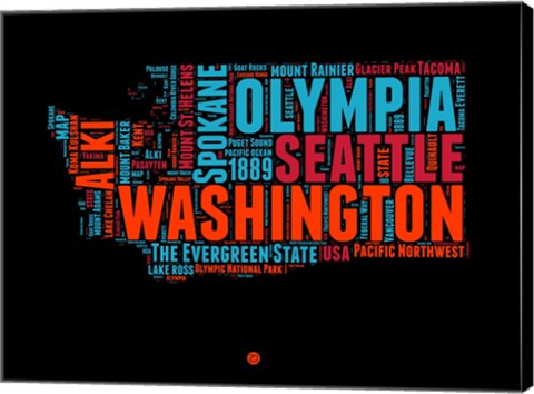 Framed Washington Word Cloud 1 Print