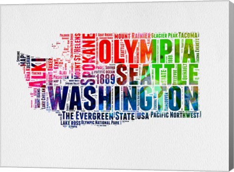 Framed Washington Watercolor Word Cloud Print