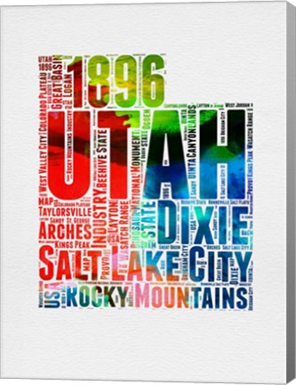 Framed Utah Watercolor Word Cloud Print