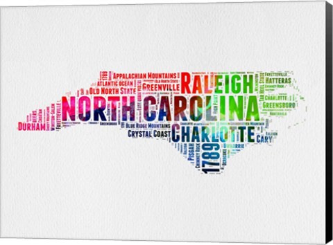 Framed North Carolina Watercolor Word Cloud Print